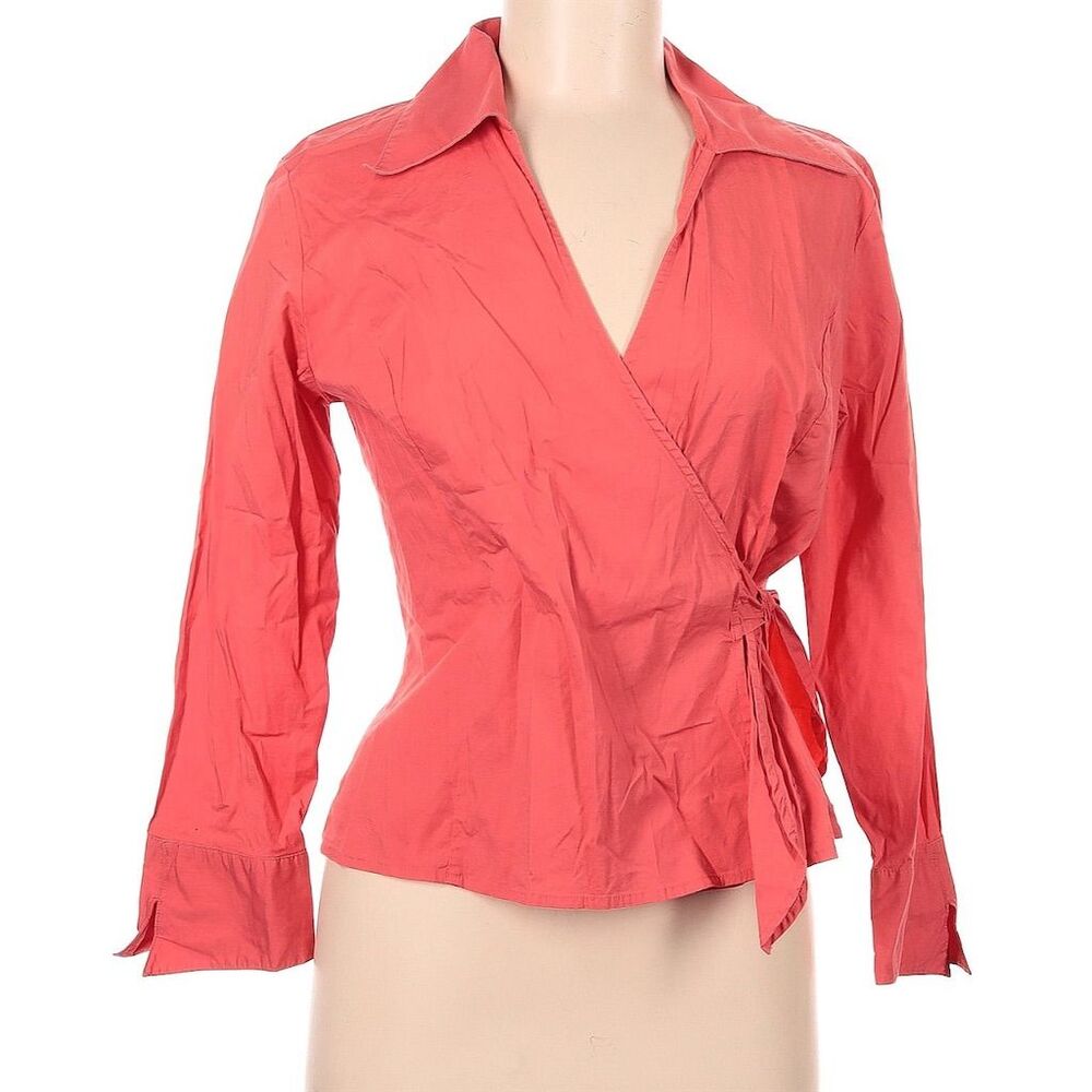Dressbarn Women's 3/4 Sleeve Pink Blouse, Sz M, Wrap Spring Top